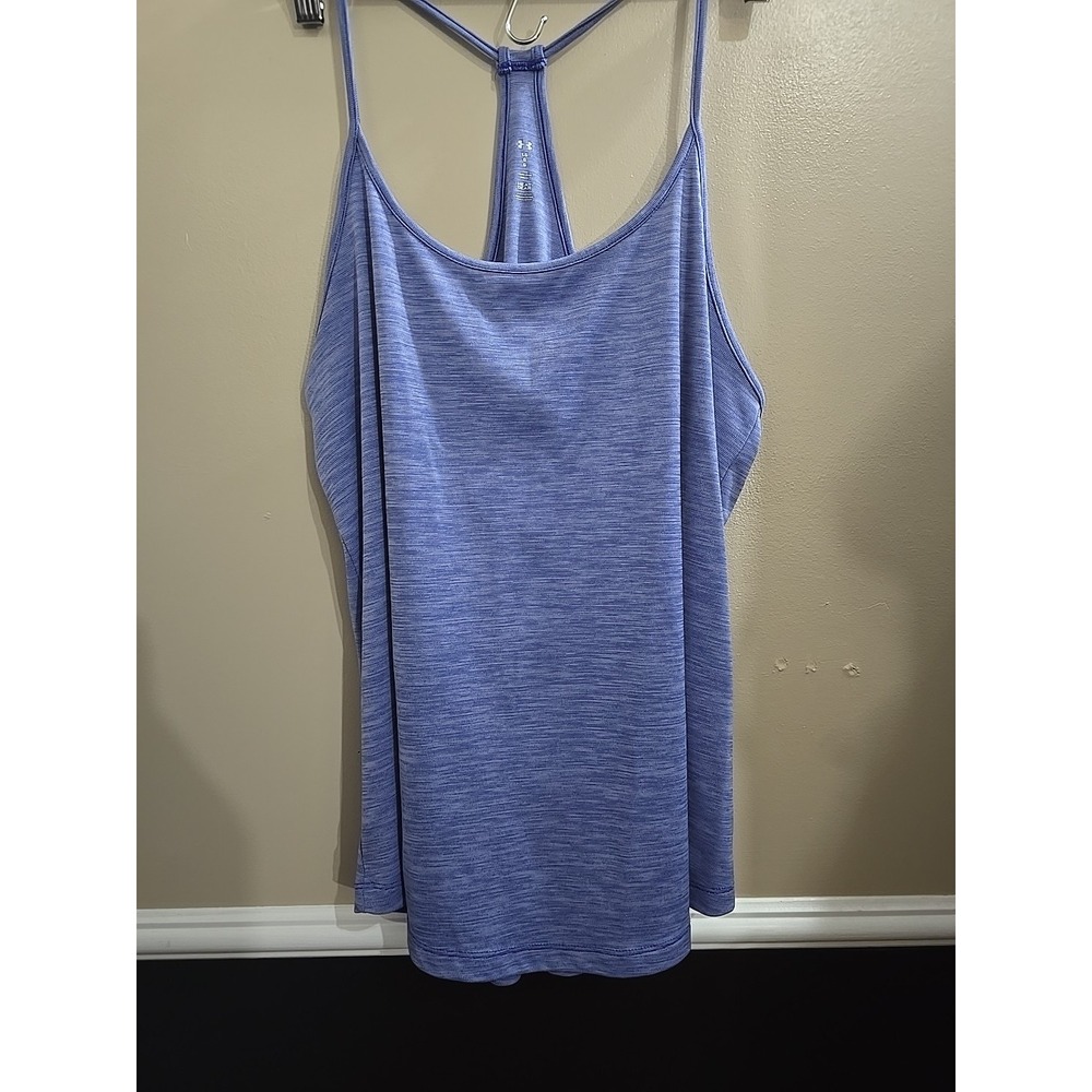 UNDER ARMOUR Womens Racer Print Heat Gear Tank Blue Size L